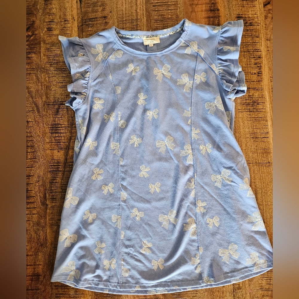 Umgee Ruffle Sleeve Top with Bow Print